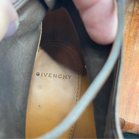 Givenchy brown leather T-bar heel booties Sz 40 peep toe - Picture 7 of 11
